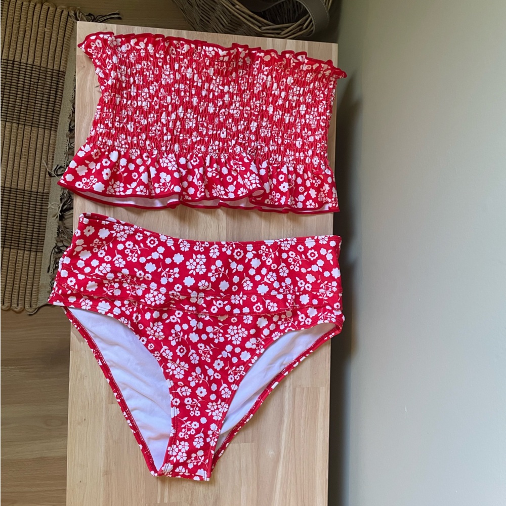 Never Worn Red Floral High Waisted Bikini